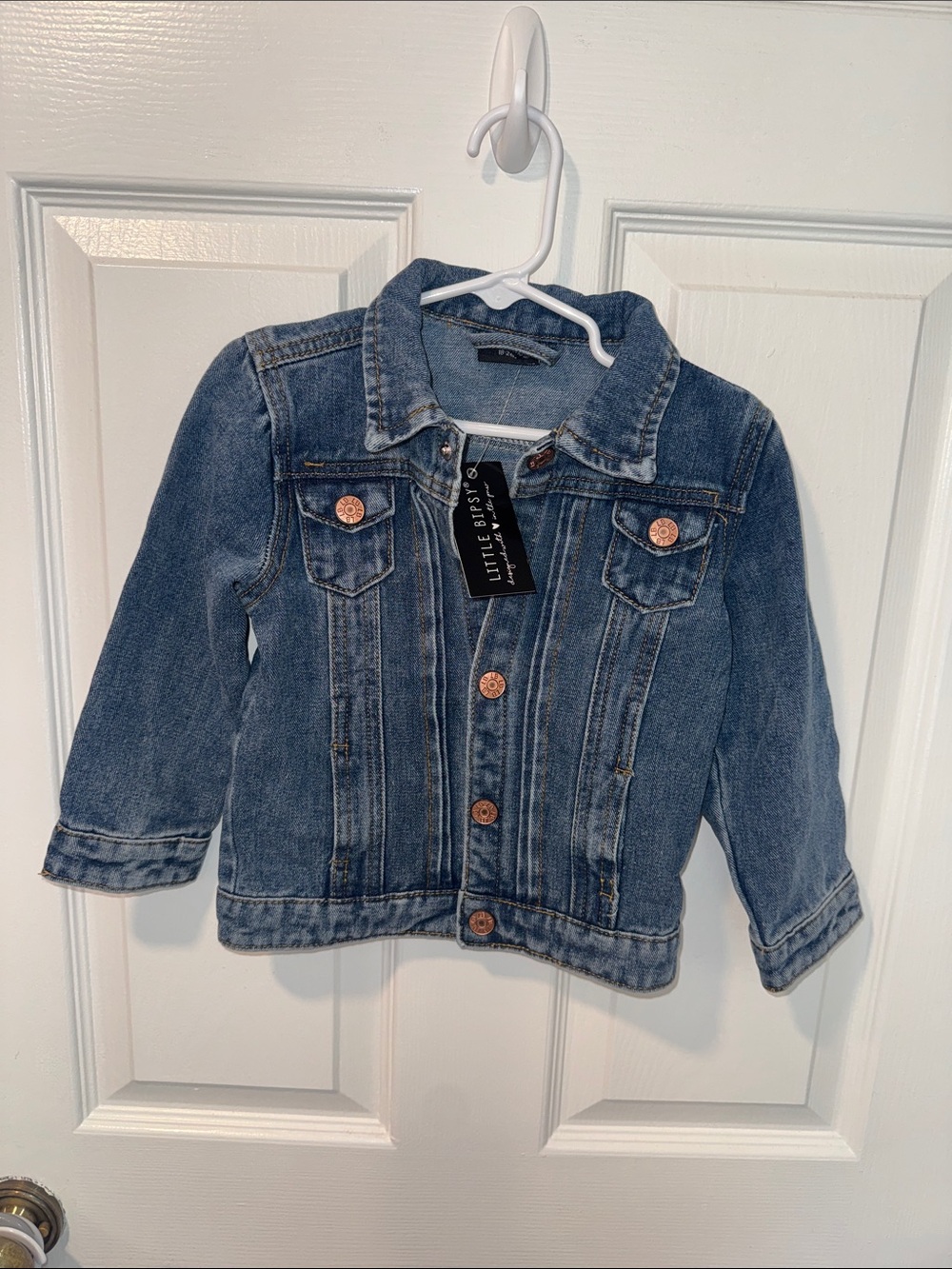 Little Bipsy Nwt*Dark Blue Denim Jacket  w pleats & button front size 18/24M